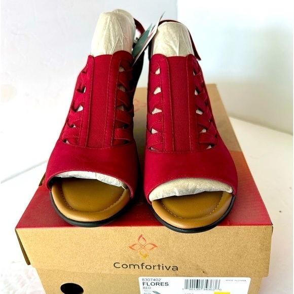 Comfortiva NIB Red Leather Peep Toe sling back - Picture 2 of 10